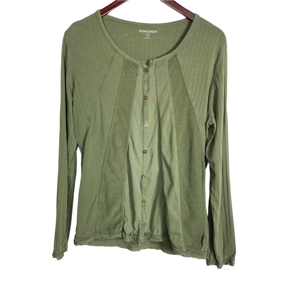 Woolrich Army Green Cardigan With Corduroy Details Size Medium - Picture 16 of 16